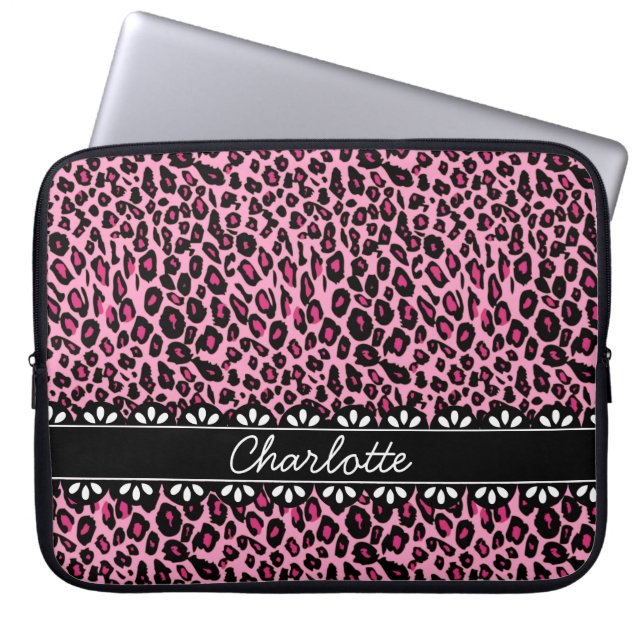Fashionable roze luipaard afdrukken en kant laptop sleeve (Voorkant)