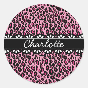 Fashionable roze luipaard afdrukken en kant ronde sticker