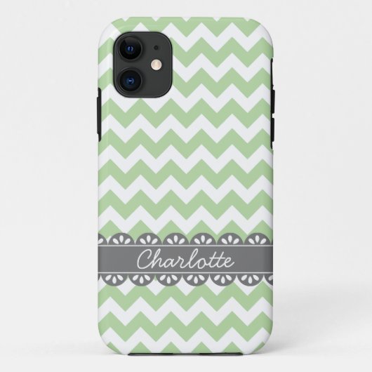 Fashionable Sage Chevron en Gray Lace Case-Mate iPhone Case (Achterkant)