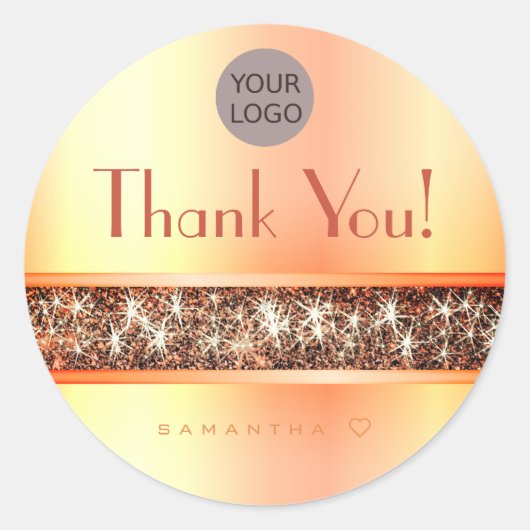 Fashionable Shimmery Oranje Glitter Dank u tekst Ronde Sticker (Voorkant)