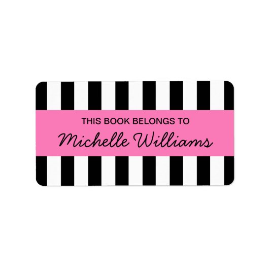 Fashionable strepen roze paneelboekborden etiket (Voorkant)