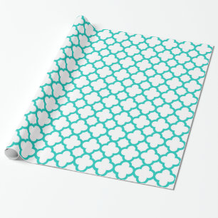 Fashionable Turquoise White Quatrefoil Pattern Cadeaupapier