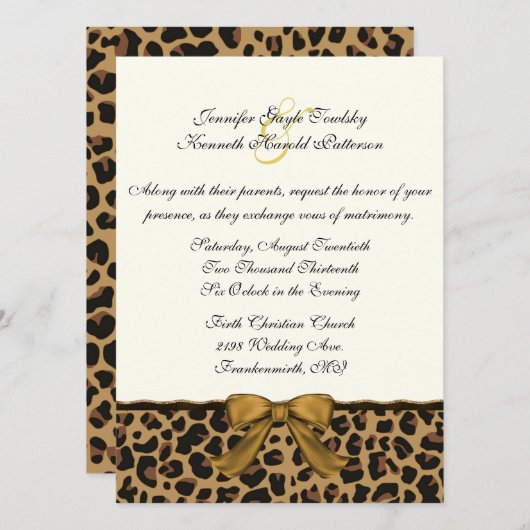 Fashionable Wild Jaguar Pattern Weddenschap Kaart (Voorkant / Achterkant)