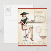 Fashionable Woman Drink wijn Briefkaart (Voorkant / Achterkant)