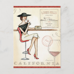 Fashionable Woman Drink wijn Briefkaart