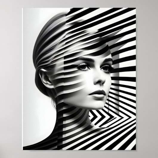 Fashionable Woman optische Verlichting zwart-wit Poster (Voorkant)