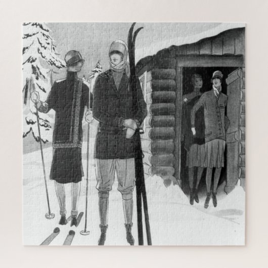Fashionable Women on Ski Trip BW Jigzaag Puzz uit  Legpuzzel (Verticaal)