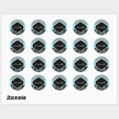 Fashionable Zebra Pattern Blue Black Silver Name Ronde Sticker (Vel)