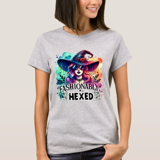 "Fashionably Hexed Witch – Modern Style Halloween T-shirt (Voorkant)