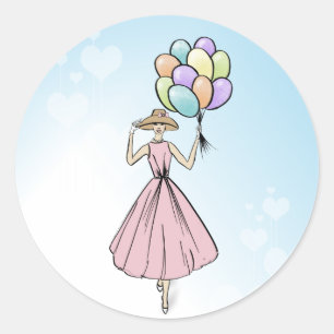  Fashionillustratie ballon Ronde Sticker