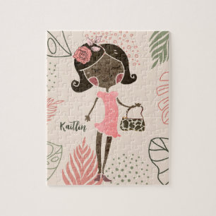 Fashionista Black Girl gepersonaliseerd Jigzaag Pu Legpuzzel