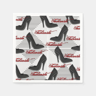 Fashionista Black Shoes Pattern Napkins Servet