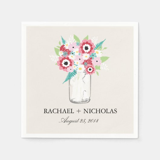 Fashionista Bloom Mason Jar | Bruiloft Servetten (Voorkant)