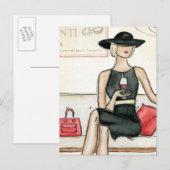 Fashionista Drink wijn Briefkaart (Voorkant / Achterkant)