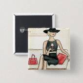 Fashionista Drink wijn Vierkante Button 5,1 Cm (Voorkant /achterkant)