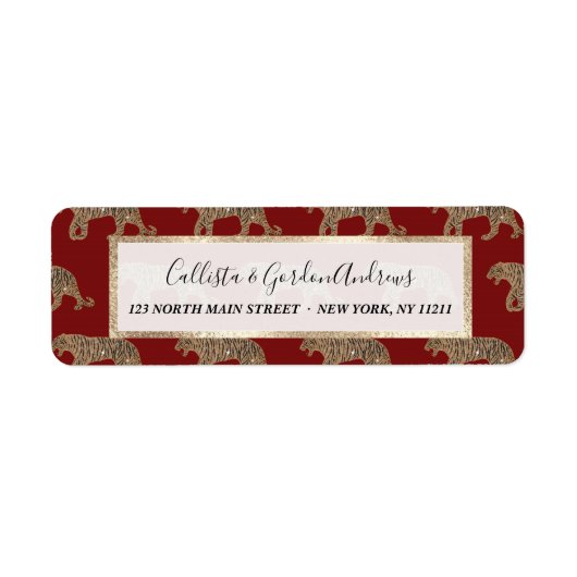 Fashionista Gold Black Red Glitter Tiger Pattern Etiket (Voorkant)