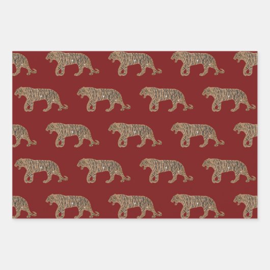 Fashionista Gold Black Red Glitter Tiger Pattern Inpakpapier Vel (Voorkant 2)