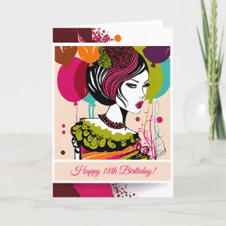 Fashionista Happy Birthday Colorful Balloons Kaart