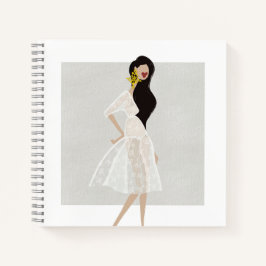 Fashionista in een witte jurk Mode Illustratie Notitieboek