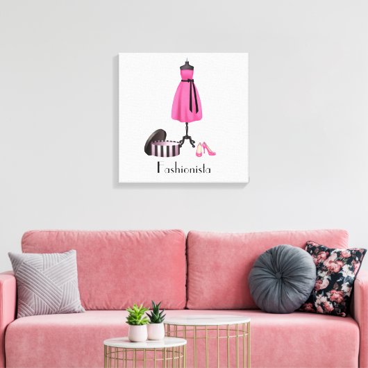 Fashionista - Roze jurk en schoenen op canvas (Insitu (Woonkamer))