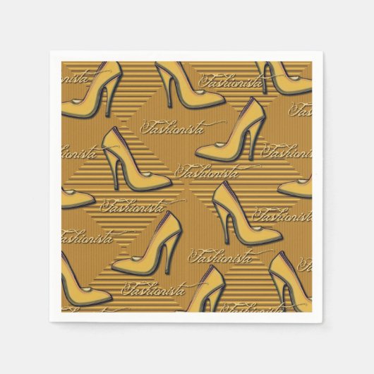 Fashionista Yellow Shoes Pattern Napkins Servet (Voorkant)