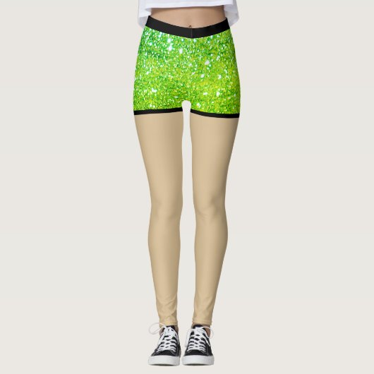 Faske shorts voor party l Glitter Neon Green Glam Leggings (Voorkant)