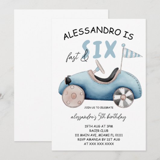 Fast and Six Retro Race Auto 6e verjaardag Kaart (Voorkant / Achterkant)