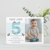Fast Car 5th Birthday Party Theme Kaart (Staand voorkant)