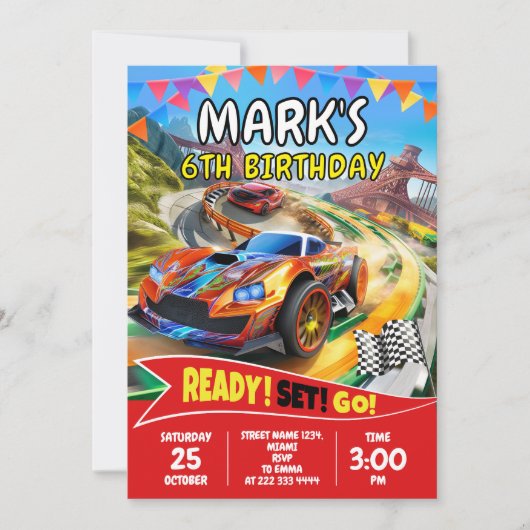 Fast Cars Racing Party voor jongens Kaart (Voorkant)