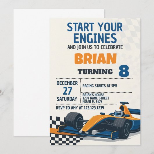 Fast Cars verjaardagsuitnodiging Kaart (Voorkant / Achterkant)