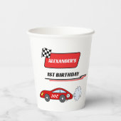 Fast een rode race auto jongen 1e verjaardag papieren bekers (Achterkant)