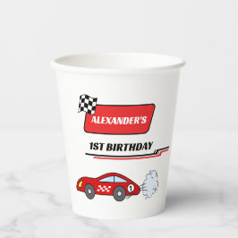 Fast een rode race auto jongen 1e verjaardag papieren bekers