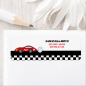 Fast een rode retro race auto jongen racer verjaar etiket (Insitu)