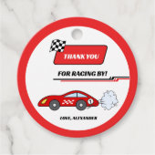 Fast een rode retro race auto thema jongen verjaar bedankjes labels (Voorkant)
