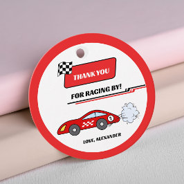 Fast een rode retro race auto thema jongen verjaar bedankjes labels