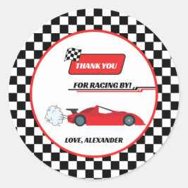 Fast een rode retro race auto thema jongen verjaar ronde sticker