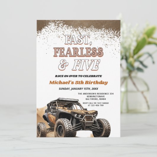 Fast Fearless & Five Muddy ATV Boy 5e verjaardag Kaart (Staand voorkant)