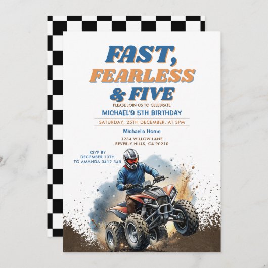 Fast Fearless & FIVE Racing 5e ATV-verjaardagsfees Kaart (Voorkant / Achterkant)