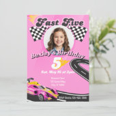 Fast Five, Picture Pink Racing 5th Birthday Kaart (Staand voorkant)