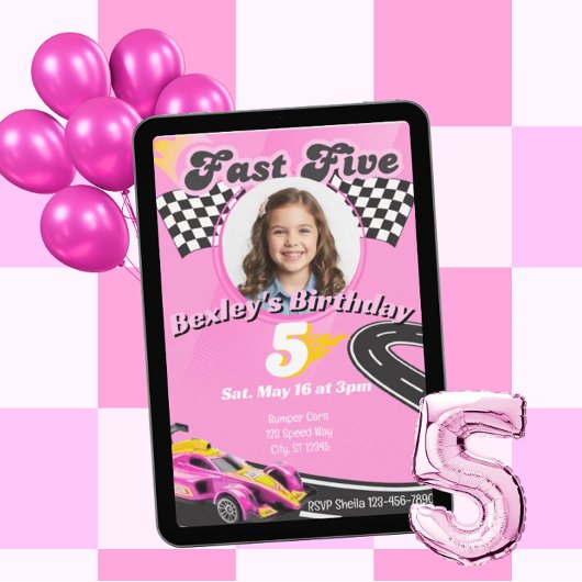 Fast Five, Picture Pink Racing 5th Birthday Kaart