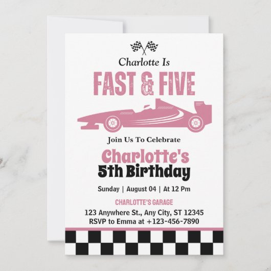 Fast & Five Race Car Gir 5e verjaardagsfeest Kaart (Voorkant)