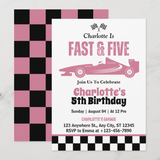 Fast & Five Race Car Gir 5e verjaardagsfeest Kaart (Voorkant / Achterkant)