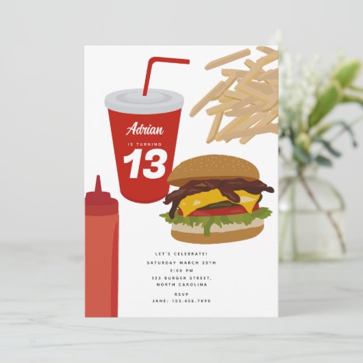 Fast Food Burger Fries BBQ Verjaardag Kaart (Staand voorkant)