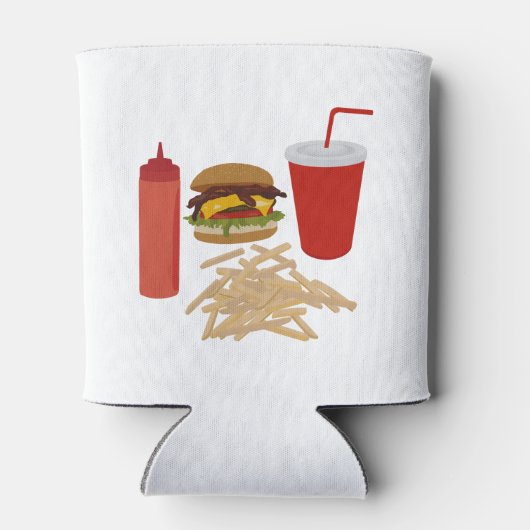 Fast Food Burger Fries Illustratie BBQ Blikjeskoeler (Achterkant)