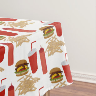 Fast Food Burger Fries Patroon BBQ Picknick Tafelkleed