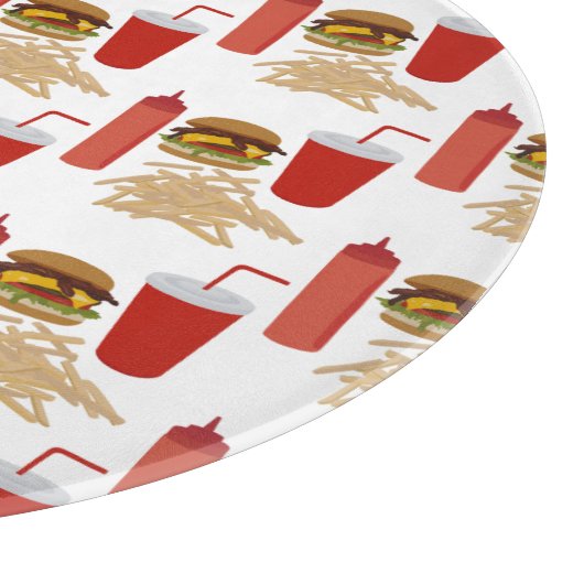 Fast Food Burger Fries Patroon BBQ Snijplank (Hoek)