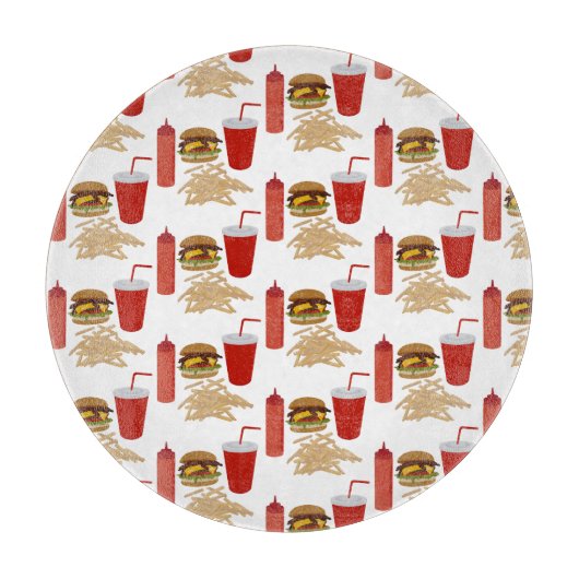 Fast Food Burger Fries Patroon BBQ Snijplank (Voorkant)