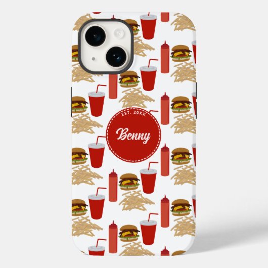 Fast Food Burger Fries Patroon Monogram Case-Mate iPhone Case (Achterkant)
