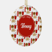 Fast Food Burger Fries Patroon Monogram Keramisch Ornament (Rechts)