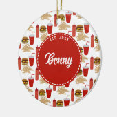 Fast Food Burger Fries Patroon Monogram Keramisch Ornament (Links)